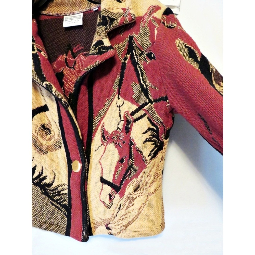 Heirlooms Laguna Beach Horse Tapestry Jacket S Western Woven Button Front Small - Picture 8 of 13
